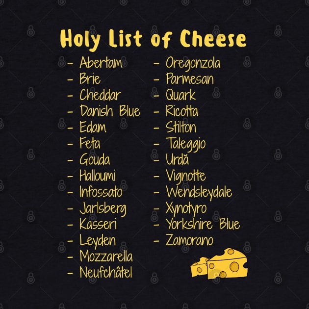 A-Z Holy List of Cheese by Cheesy Pet Designs